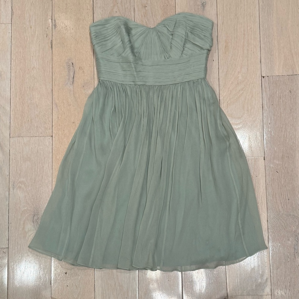 J. Crew Strapless Chiffon Dress in Sage